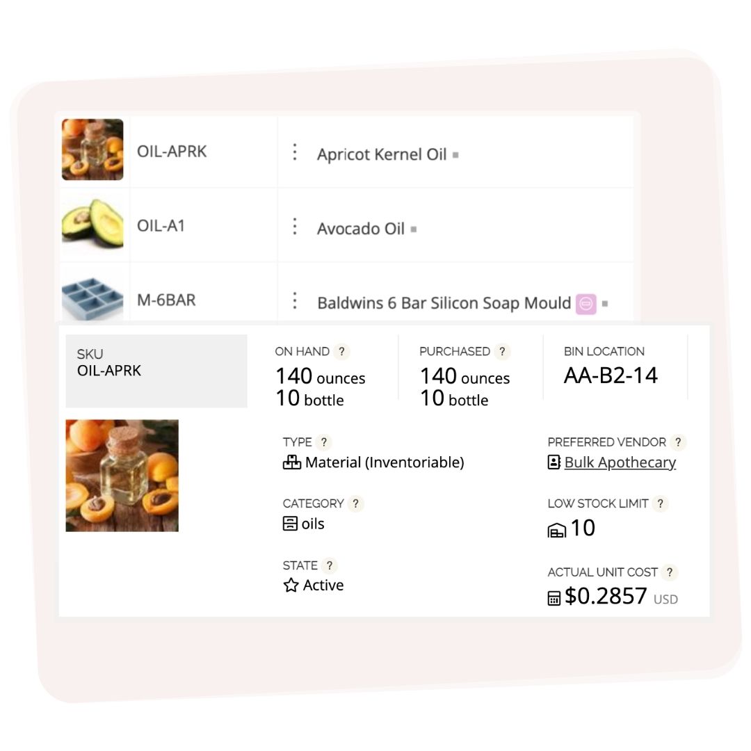 Material inventory tracking